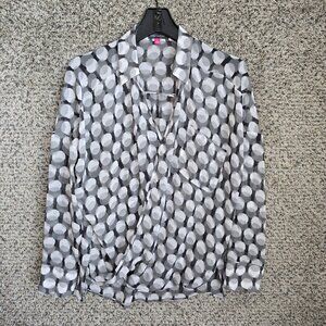 Vince Camuto Top Womens Small Gray Sheer Blouse‎ Collared Casual Ladies